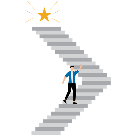 Businessman climbing up steps to get star  Illustration