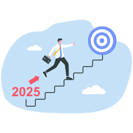 Businessman climbing up targets of 2025 year  Illustration