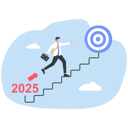 Businessman climbing up targets of 2025 year  Illustration