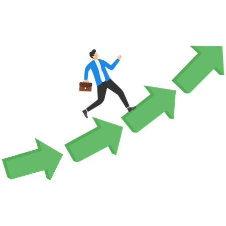 Businessman climbing upward success arrow  Illustration