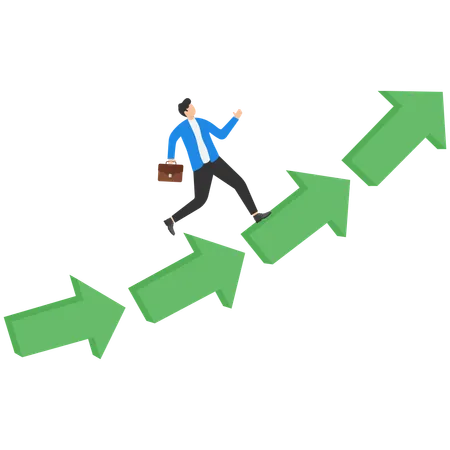 Businessman climbing upward success arrow  Illustration