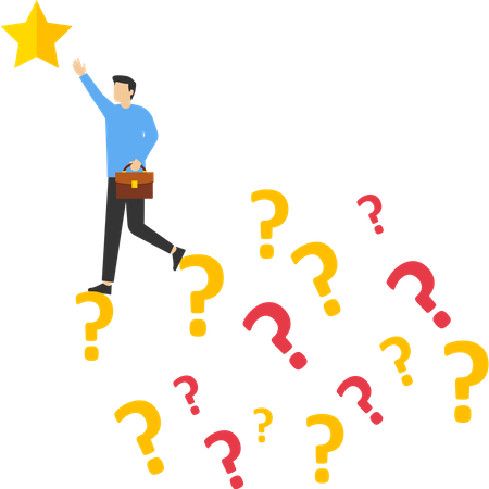 Businessman climbs a question mark to reach a star  イラスト