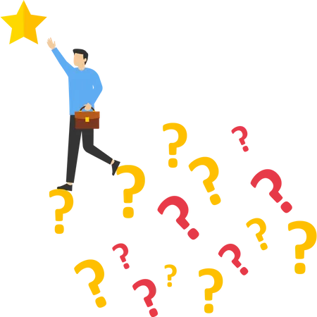 Looking For A Way Out Of A Problem A Question To Reach A Goal Businessman Climbs A Question Mark To Reach A Star Solve A Problem To Reach A Goal Flat Vector Illustration 일러스트레이션