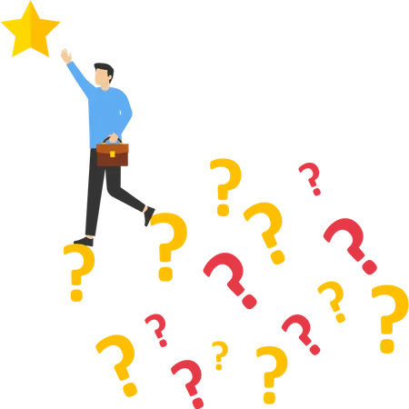 Businessman climbs a question mark to reach a star  Illustration