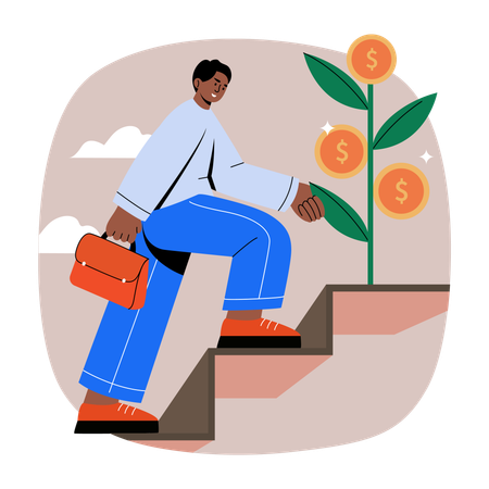 Businessman climbs money growth prosperity  Illustration