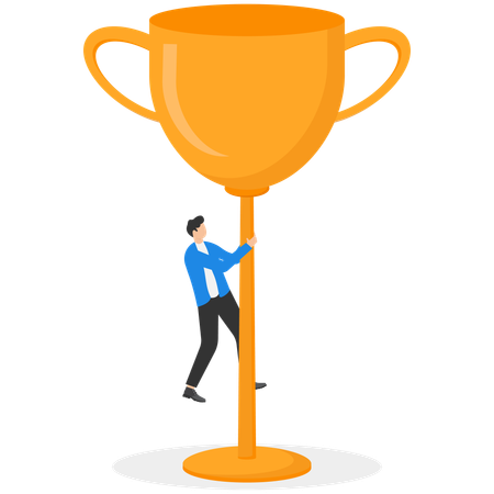 Businessman climbs on trophy  Illustration