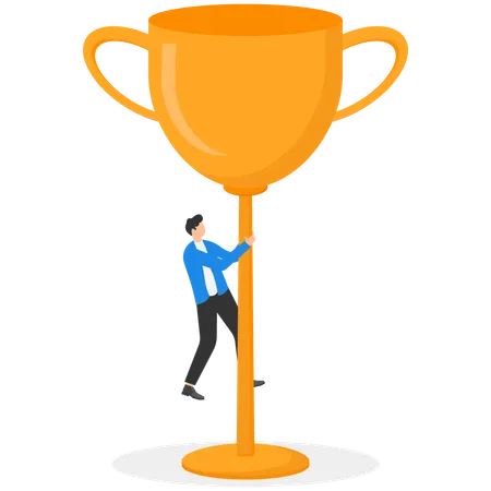 Businessman climbs on trophy  Illustration