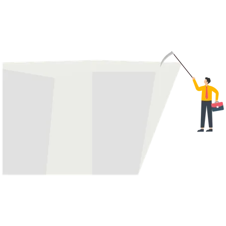 Businessman climbs the mountain cliff to reach his goal  イラスト