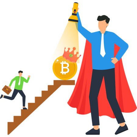 Businessman Climbs to Crypto Fortune  Illustration