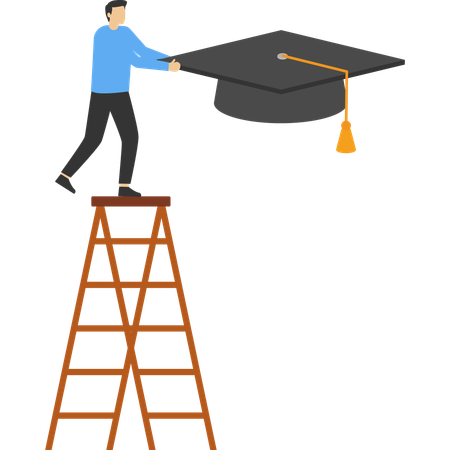 Businessman climbs up and grabs high graduation cap  Illustration