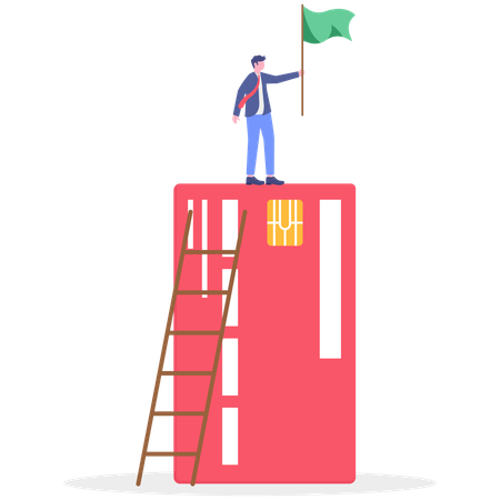 Businessman climbs up credit card ladder  Illustration