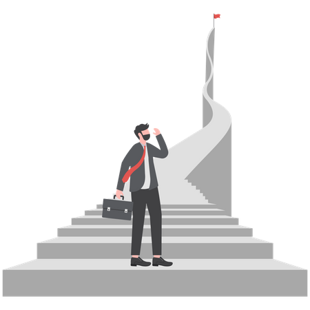 Businessman climbs up stairs from start  Illustration
