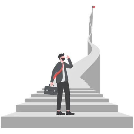 Businessman climbs up stairs from start  Illustration