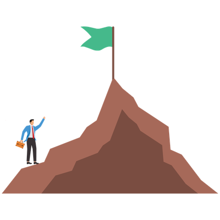 Businessman climbs up target mountain  Illustration