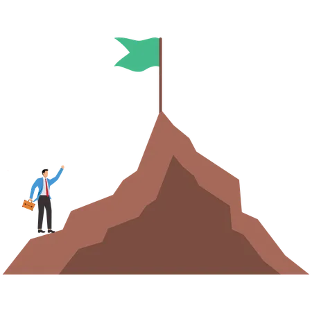 Businessman climbs up target mountain  Illustration