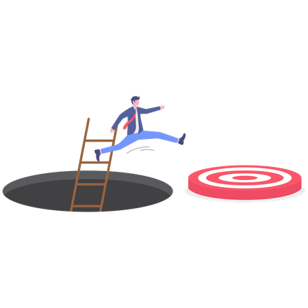 Businessman climbs up target stairs  Illustration