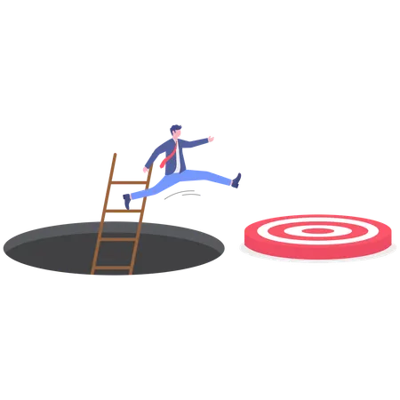 Businessman climbs up target stairs  Illustration