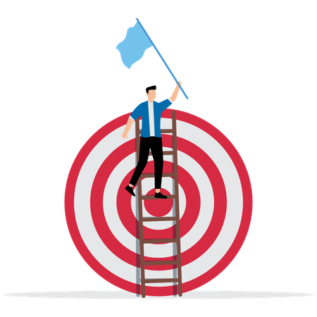 Businessman climbs up the ladder to target  Illustration