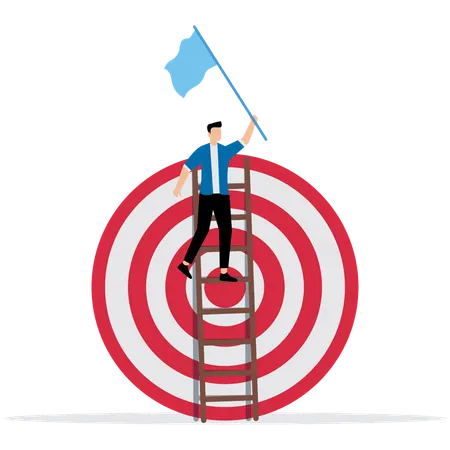 Businessman climbs up the ladder to target  Illustration