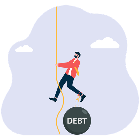 Businessman climbs up with debt ball  Illustration