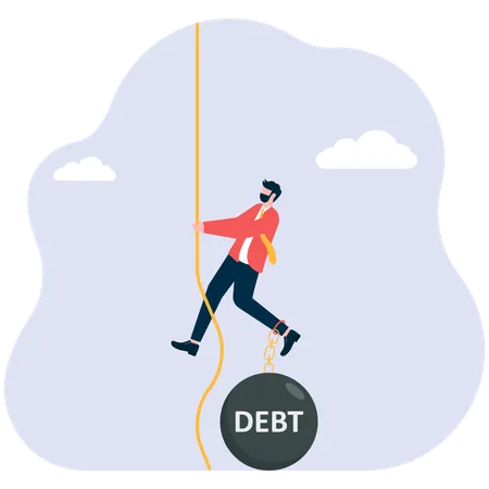 Businessman climbs up with debt ball  Illustration