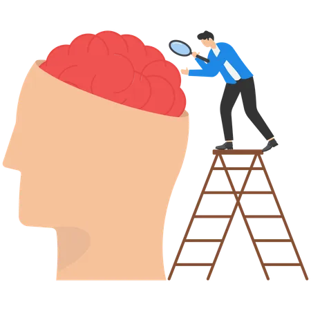 Businessman closer inspection and testing of the brain  Illustration