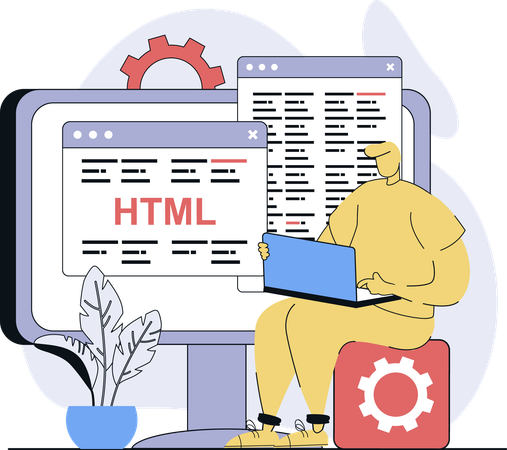 Businessman coding in HTML language  Illustration