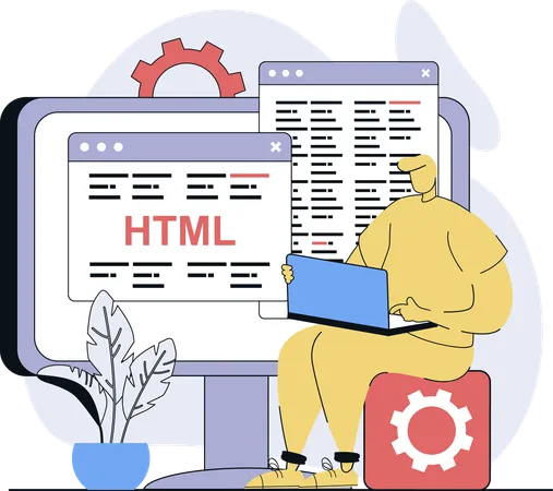 Businessman coding in HTML language  Illustration