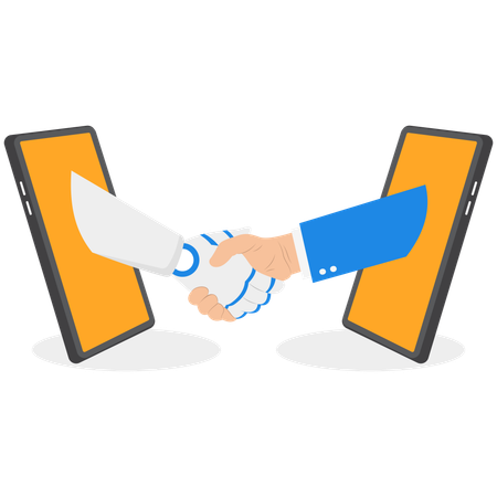 Businessman collaborating with robot  Illustration