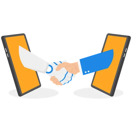 Businessman collaborating with robot  Illustration