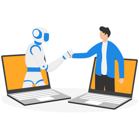 Businessman collaborating with robot  Illustration