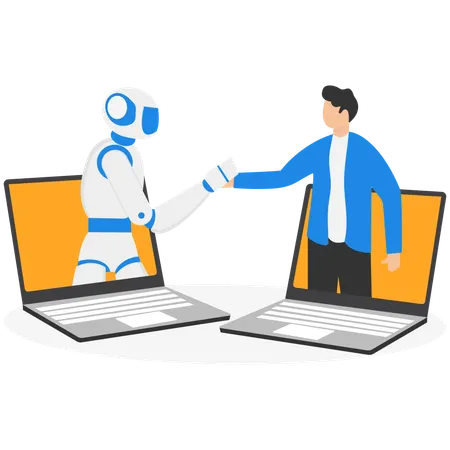 Businessman collaborating with robot  Illustration