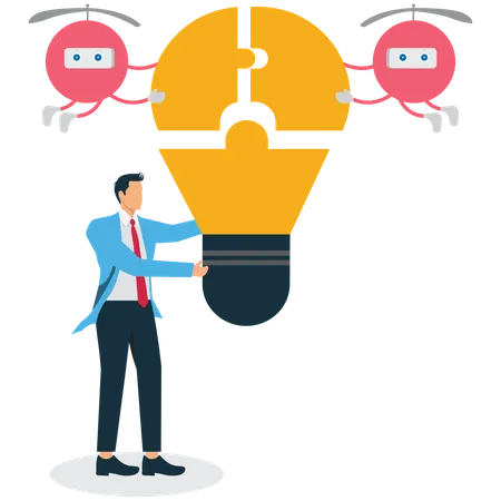 Businessman Collaboration between humans and artificial intelligence  Illustration