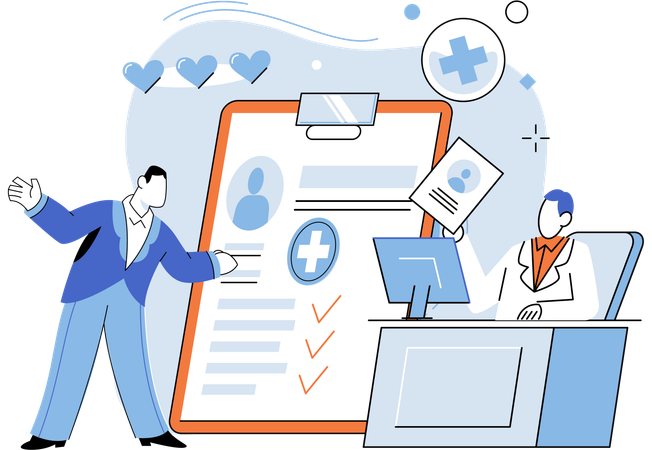 Businessman collecting medical insurance policy from doctor  Illustration