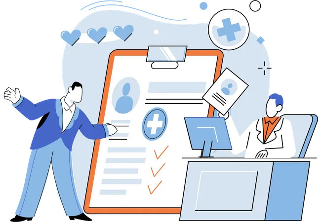 Businessman collecting medical insurance policy from doctor  Illustration