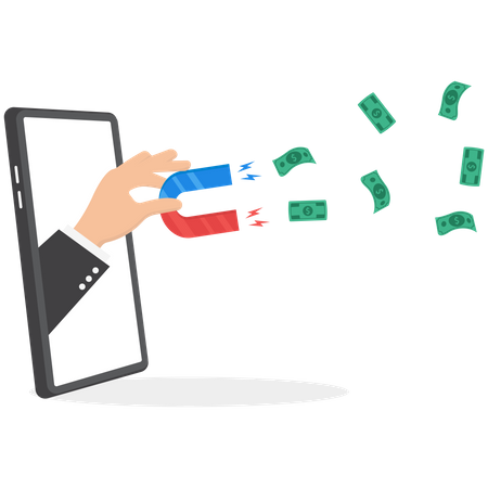 Businessman collecting money online using magnet  Illustration