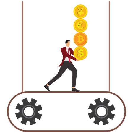 Businessman collecting Multi-Currency and International Payments  Illustration
