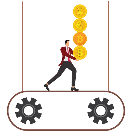 Businessman collecting Multi-Currency and International Payments  Illustration