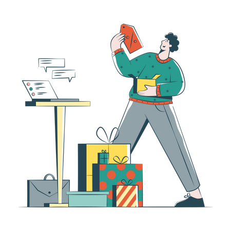 Businessman Collects Gifts For Christmas  Illustration