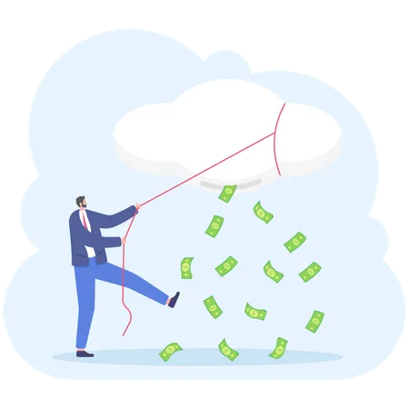 Businessman Cloud And Money Rain Vector Illustration Flat Illustration