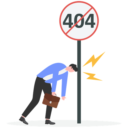 Businessman colliding with 404 error  Illustration
