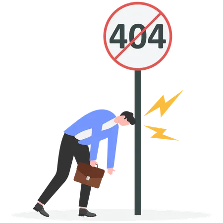 Businessman colliding with 404 error  Illustration