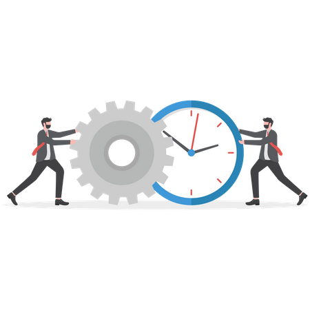 Businessman combine clock timer and gear cogwheel for best efficiency  Illustration