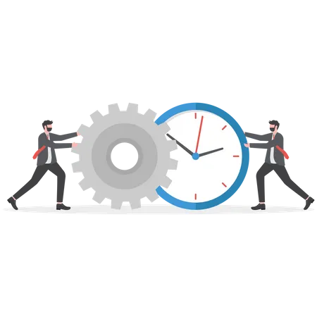 Businessman combine clock timer and gear cogwheel for best efficiency  Illustration