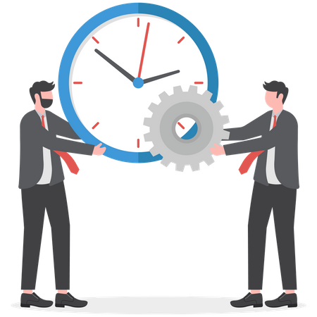 Businessman combine clock timer and gear cogwheel for best efficiency  Illustration