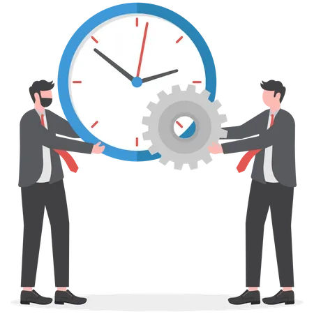 Businessman combine clock timer and gear cogwheel for best efficiency  Illustration