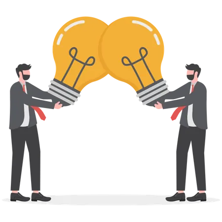 Combine Idea Synergy Or Collaborate To Get Solution Brainstorm Teamwork Or Think Together To Develop Great Idea Concept Businessman Businessman Join Or Combine Lightbulb Idea For Best Result Illustration
