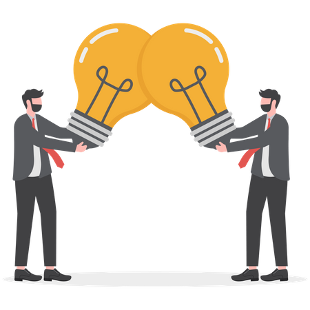 Businessman combine lightbulb idea for best result  Illustration