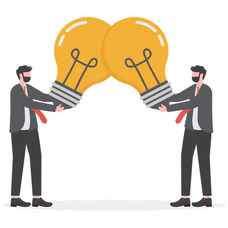 Businessman combine lightbulb idea for best result  Illustration