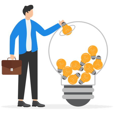 Businessman combining ideas and thoughts to create bigger and better idea  Illustration